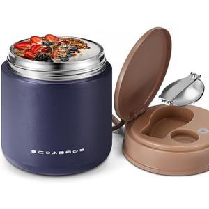 15.2oz Insulated Kids Thermo Jar – Stainless Steel Hot & Cold Lunch Container with Handle and Spoon, Leakproof Wide Mouth Toddler Food Thermo（Navy）