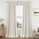 Guken Cream 100% Blackout Linen Curtains 108 Inch Length 2 Panels Set for Living Room Bedroom Back Tab Thermal Insulated Black Out Drapes Room Darkening Farmhouse Window Curtains 52x108
