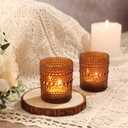 24pcs Amber Votive Candle Holders for Table, 2x2.5in Vintage Glass Small Tea Light Candles Holders for Home Decor, Tealight Candle Holder Decor for Wedding Centerpieces Baby Shower