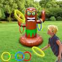 25" Inflatable Luau Tiki Pool Toss Games, Tiki Pool Ring Toss Toys with 4 Rings for Boys Girls Adults Indoor Outdoor Tropical Summer Swimming Inflatable Bean Bags Toss Hawaiian Luau Party Supplies