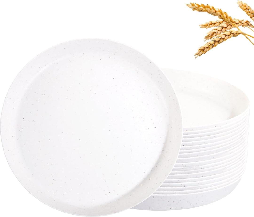 EI 18pcs White Wheat Straw Dinner Plates,Lightweight Dinner Plates,Premium Reusable Plastic Plates,Unbreakable Deep Dinner Plates for School,Family Dinner,Picninc