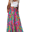 Womens Casual High Waist Tie Paisley Print Long Maxi Skirt With Pockets, Large