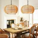 2 Pack Boho Rattan Chandelier for Dining Room 5-Lights Farmhouse Chandelier, 19 Inch-round-2pc