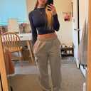 Cargo Sweatpants Women Wide Leg High Waisted Sweat Pants with Pockets Womens Lounge Casual Joggers (Gray, XXL)