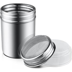 1Pcs Stainless Steel Powder Sugar Shaker Duster with Lid, Fine Mesh Shaker Powder Cans for baking soda Cocoa Cornstarch Coffee Flour ect