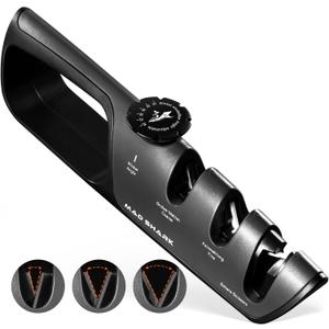 MAD SHARK Knife Sharpener, 6 Adjustable Sharpening Angle, Coarse & Fine Knife Sharpener Tool, Handheld Manual Knives Sharpener for Kitchen Knives, Pocket , Scissors, LARGE, Black