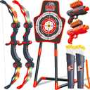 GMAOPHY Bow and Arrow for 5 6 7 8 9 10 11+ Year Old Boys, Birthday Gift for Kids, Indoor Outdoor Activity Toys, 2 Pack LED Light Up Archery Toy with 20 Suction Cup Arrows, Standing Target, 2 Quiver