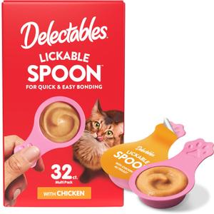Delectables Lickable Spoon Handheld Wet Cat Treats Made with Real Chicken, Quick & Easy Creamy Puree, Mess Free, Grain-Free, No Added Fillers, No by-Products, No Added Preservatives, Chicken 32ct (EXP 07/16/27)