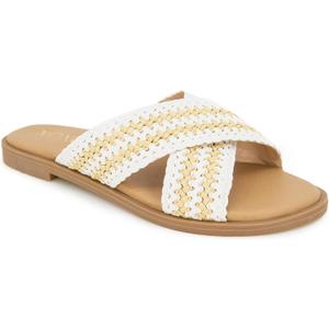 XOXO Women's Melly Flat Sandal (9, Off-white)