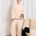 Womens Fleece 2 Piece Pajamas Fuzzy Long Sleeve Crewneck Wide Leg Winter Sherpa Lounge Sets For Women (XL)