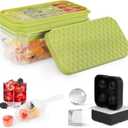 Ice Cube Tray SET, 64 Cube Ice Maker Tray With Easy Press Lid & Large Silicone Molds for Ice Cubes and Spheres (Black) (Green-Black)