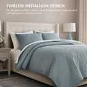 EVERGRACE Medallion Stitch Cotton Quilt Set Queen Size, 3-Piece 100% Cotton Quilted Bedspread Coverlet Bedding Set with Pillow Shams, Oversized Lightweight Soft & Breathable All-Season, Blue Linen