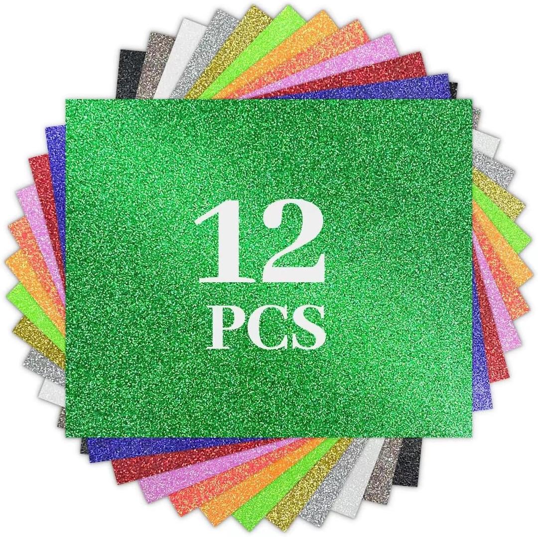 Glitter HTV Heat Transfer Vinyl Bundle - 12 Pack 12 "X10 Glitter Iron on Vinyl for DIY T-Shirts Sheets for Glitter Iron on Vinyl, Cricut Heat Transfer Vinyl- Easy to Cut & Weed for Heat Vinyl