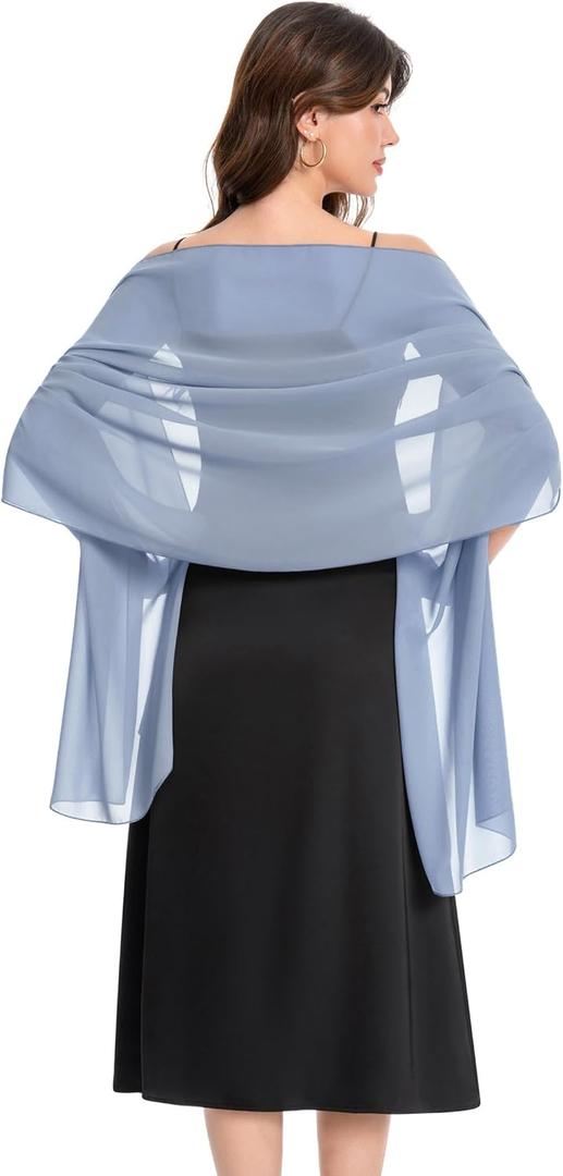 Baoqiya Women's Shawls and Wraps for Evening Dress Chiffon Shawl Soft Elegant Silky Pashmina Wedding Bridal Scarf (Blue Grey, Length(79") * Width(19"))