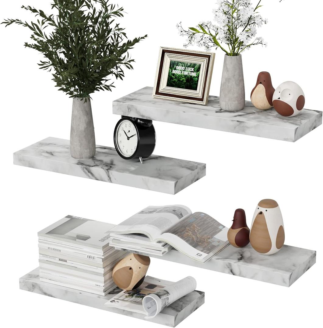 Estantes de pared modernos, 4 juegos de estantes flotantes con soportes invisibles, estantes de exhibicin para dormitorio, bao, cocina, sala de estar, superficie de mrmol