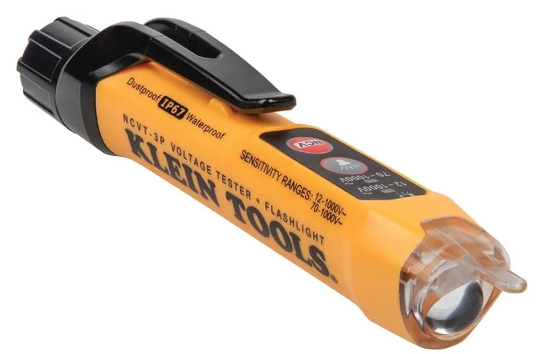 Klein Tools NCVT3P Dual Range Non Contact Voltage Tester, 12 - 1000V AC Pen, Flashlight, Audible and Flashing LED Alarms, Pocket Clip