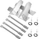 BBQration Stainless Steel Replacement Kit for Master Forge 1010037, 4-Pack Heat Plates Tent Shield, Burner Tube and Ignitors, 2-Pack 7MM Solid Cooking Grates Replacement Part for Master Forge 1010037
