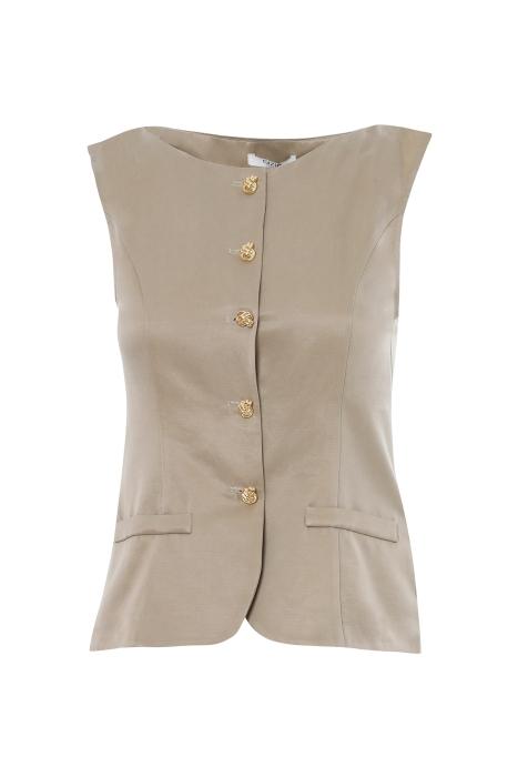 Floerns Women's Elegant Sleeveless Floral Button Down Blouse Crew Neck Office Tank Beige M
