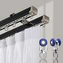 Double Ceiling Wall Curtain Track 8.2FT (2.5m),Black