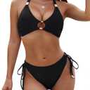 BMJL Womens Bikini Sets Sexy Two Piece Halter Swimsuits String Cutout Bathing Suit Swim Suits 2025 (Large, Black49)