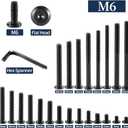 61Pcs M6 Flat Head Hex Socket Cap Screws Assortment Kit, M6 x 12mm/15mm/20mm/25mm/30mm/35mm/40mm/50mm/60mm Socket Cap Bolts,304 Stainless Steel 188, Full Thread, Black Oxide with Hex Spanner