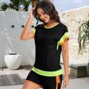 Women Shorts Sets 2-Piece Outfits Summer Casual Short Sleeve Beach Cruise Wear Lightweight Loungewear (Black, S)