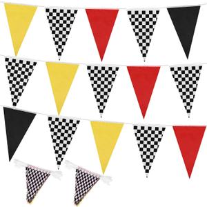 131 Feet Car Them Party Pennant Banner 4 Pcs Truck Fabric Triangle Flags Bunting Garland Streamer DIY String Hanging Racing Birthday Party Decoration Garden Indoor Outdoor(Classic Color)
