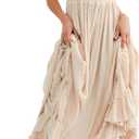 R.Vivimos Womens Summer Boho Sexy Backless Long Dresses (Medium, Beige)