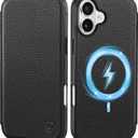 SHIELDON Slim Wallet Case for iPhone 16 Plus 5G 6.7", Genuine Leather RFID Blocking Card Case Folio Magnetic Shock-Absorbent Wireless Charging Compatible with iPhone 16 Plus 2024 - Pebbled Black
