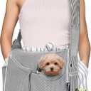 PetAmi Small Dog Sling Carrier, Soft-Sided Crossbody Puppy Carrying Purse Bag, Adjustable Sling Pet Pouch to Wear Medium Cat Travel, Dog Bag for Traveling, Poop Bag Dispenser, Max 10 lbs, Stripe Black