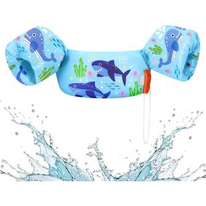 HeySplash Swim Vest for Kids, Toddler Pool Floaties Fit 20-50/70 Lbs, Children Swimming Vest with Adjustable Strap, Swim Jacket Water Wing Arm Float, Puddle Sea Beach Boat Jumper Boy Girl Baby (A Blue Shark)
