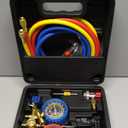 AC Gauges HVAC Manifold Gauge Set for R134 R22 R12 R502, with 5ft Hoses Couplers Adapters Puncturing Can Tap Tools for R134a Refrigerants Charging and Evacuation