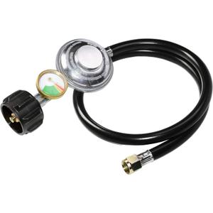 3 Feet Propane Regulator Hose with Propane Tank Gauge Universal Grill Regulator Replacement Parts, QCC1 Hose and Regulator for Most LP Gas Grill, Heater and Fire Pit Table, 3/8" Female Flare Nut