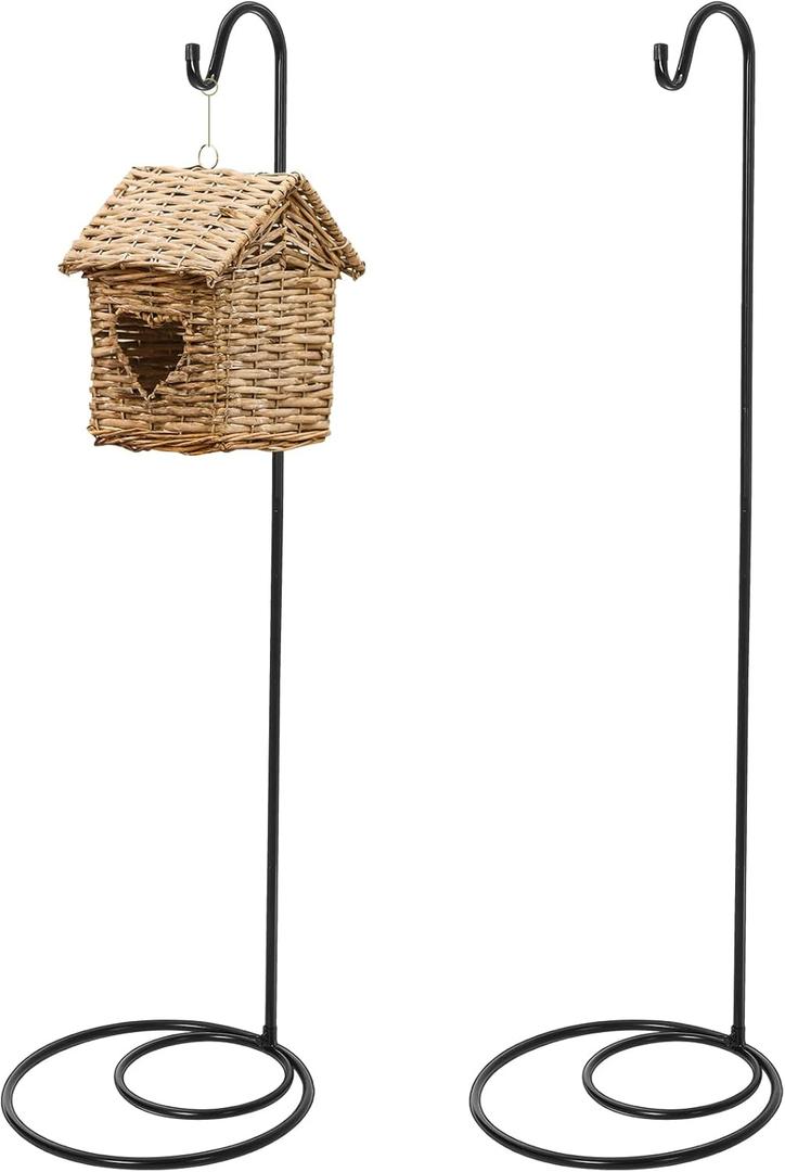 JaGely 2 Pcs Adjustable Shepherds Hook for Outdoor Heavy Duty Garden Shepherd for Wind Chime Stand Hanging Plant Bird Feeder Pole Iron with Base (Classic Style,Black)