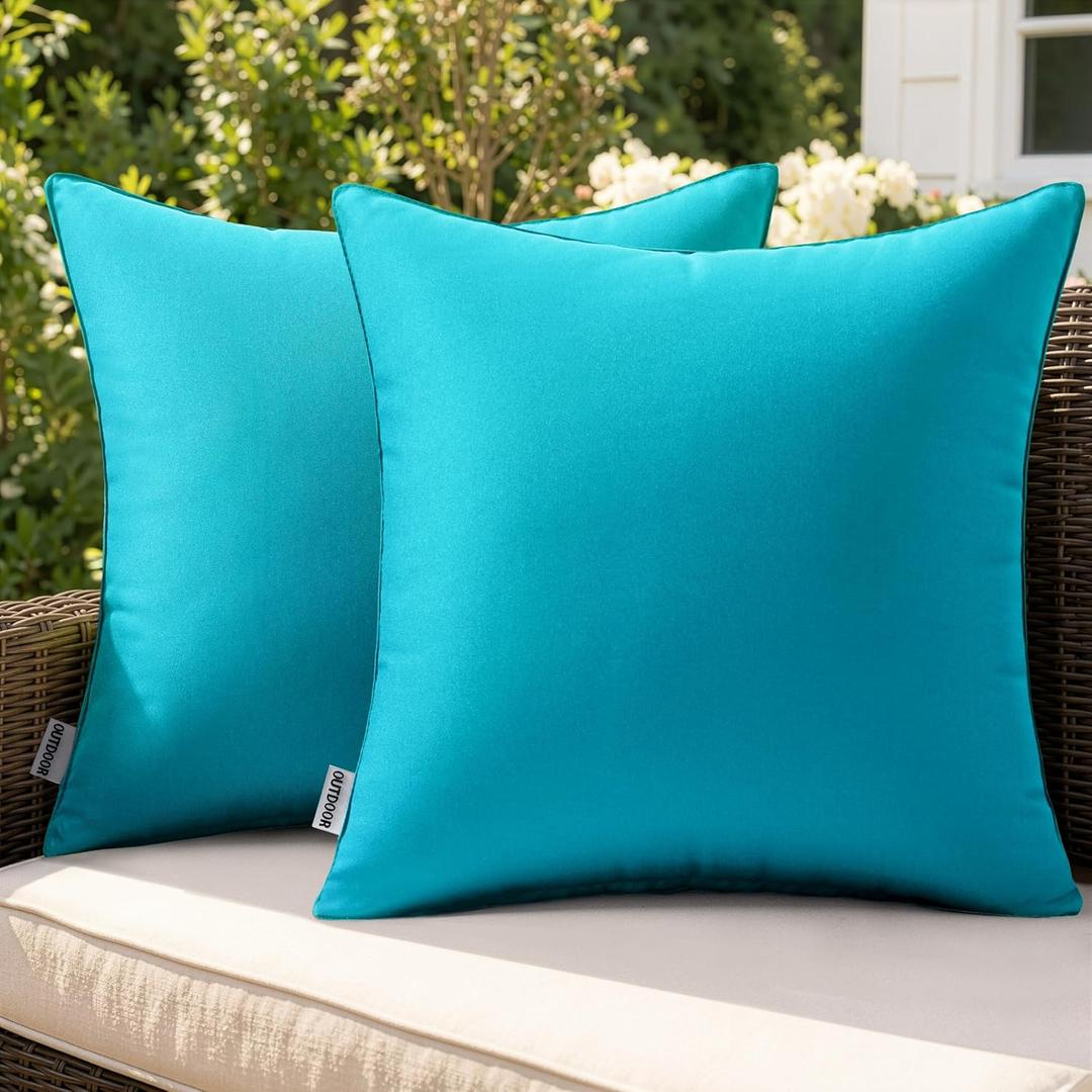 MIULEE Pack of 2 Decorative Outdoor Waterproof Pillow Covers Square Garden Cushion Sham Throw Pillowcase Shell for Patio Tent Couch 18x18 Inch Turquoise