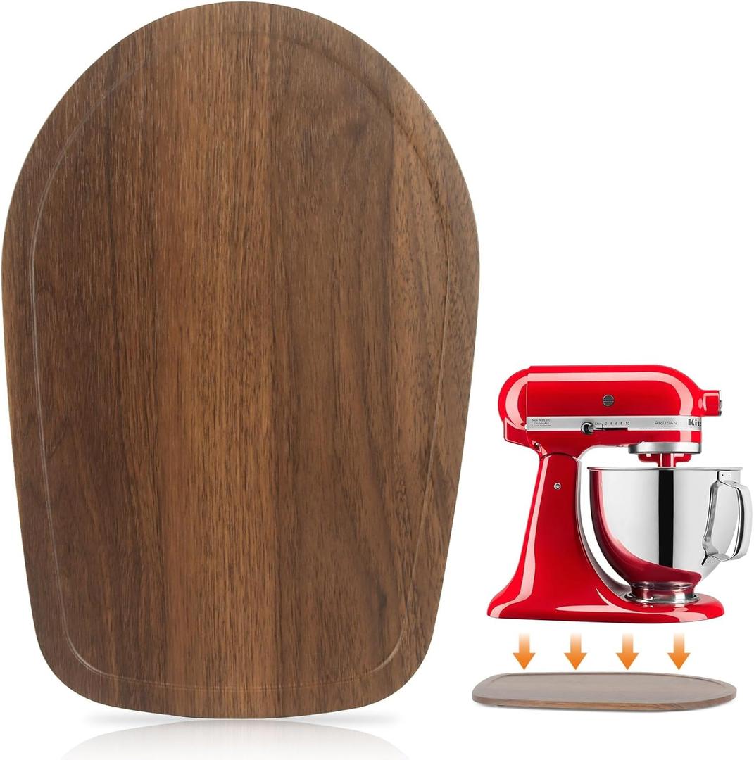 Mixer Slider Mat for Kitchen Aid 4.5-5 Qt Tilt Head Stand Mixer, Wood Sliding Tray Mixer Sliders for Kitchen Aid Artisan Mixer Accessories and Attachments, Countertop Storage Brown