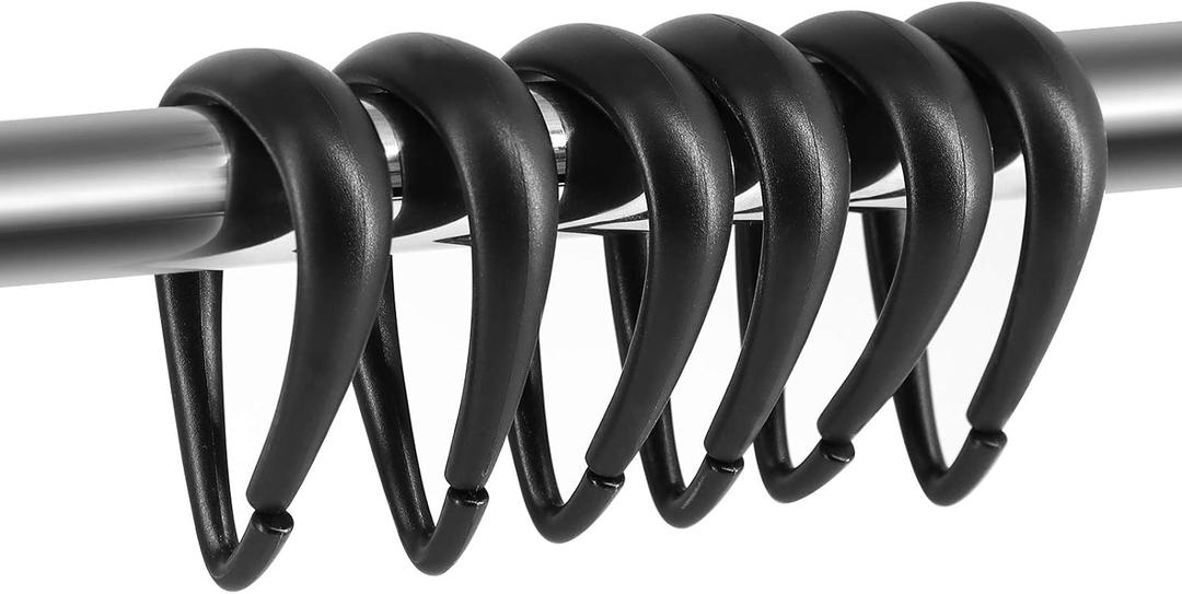 Top-spring Shower Curtain Hooks Black Plastic Shower Curtain Rings, Drop Shaped Shower Hooks for Curtain Bathroom Shower Rod - Set of 12, Black
