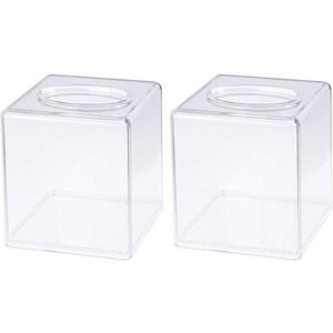 2Pcs Square Clear Acrylic Tissue Box Cover and Napkin Dispenser Holder Paper Tissue Dispenser for Bathroom Restaurants Hotel