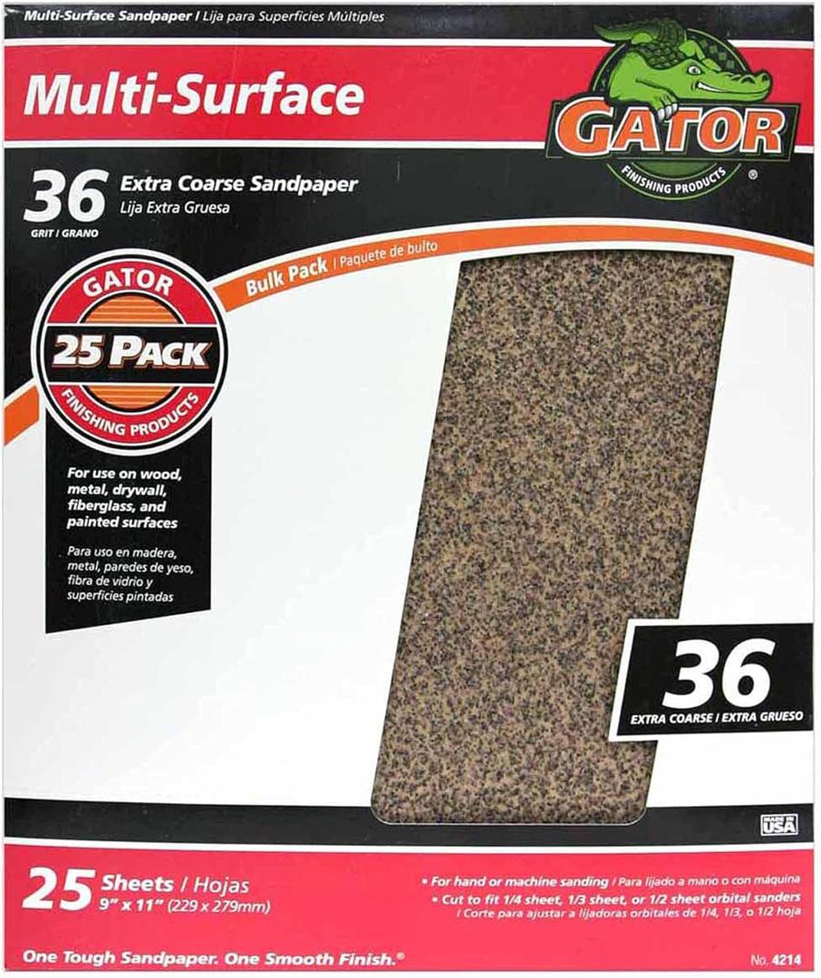 Gator 9" x 11" Multi-Surface Sanding Sheets, 36 Grit, 25 Pack