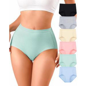 Annenmy High Waisted Panties Women's Cotton Underwear Full Coverage Briefs Soft Breathable Stretch Briefs Regular & Plus Size (Pink, XXL) 6-Pack