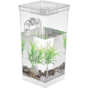 Fish Bowl Mini Aquarium Fish Tank with LED Lamp Light Fish Fighting Cylinder Self Cleaning Small Fish Tank Acrylic Desk Aquarium Box Fish Bowls (Color : White)