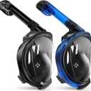 Greatever G2 Snorkeling Gear for Adults 2PCS, Full Face Snorkel Mask with Dry Top Snorkel,Anti-Leak & Anti-Fog Snorkel Mask Adult,Foldable Snorkeling Mask with Camera Mount mesh Bag (Large/ X-Large, Black + Darkblue)