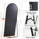 DUMOS Arched Full Length Mirror with Stand 64"x21" Floor Standing Aluminum Frame for Bedroom Body Hanging Leaning Modern Simple Home Decor Shatter-proorf Nano Glass Wall Living Room Cloakroom Black