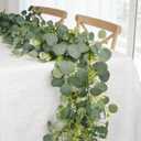 HUZIYAHAN Eucalyptus Garland Faux Silk Leaf Silver Dollar Artificial Greenery Fake Eucalyptus Leaves Garlands for Table Wedding Party Indoor Outdoor Arch Wall Mantle Room Home Decoration (1, 5.5 FT)