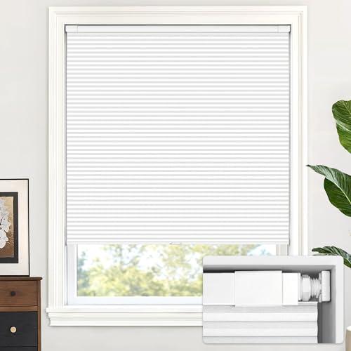 LazBlinds Cordless Cellular Shades, No Tools No Drill Blackout Honeycomb Shades Pleated Blinds for Windows, 35.5'' W x 72'' H, Silver White