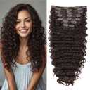 Clip in Hair Extensions Synthetic hair Clip in 140G 7Pcs/Lot Japanese Heat Resistant Fiber Hairpieces Deep Wave/Body Wave/Straight hair (Deep Wave, Chocolate Brown 4#)