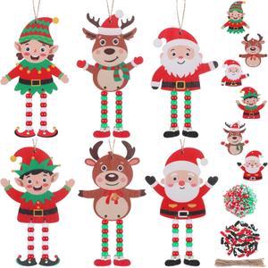 24 Sets Christmas Sign Craft Kits for Kids Winter Wooden Crafts with Beads Santa Claus Reindeer Elf Ornament Christmas DIY Craft Art Sets for Holiday Party Favors Classroom Activities Decor