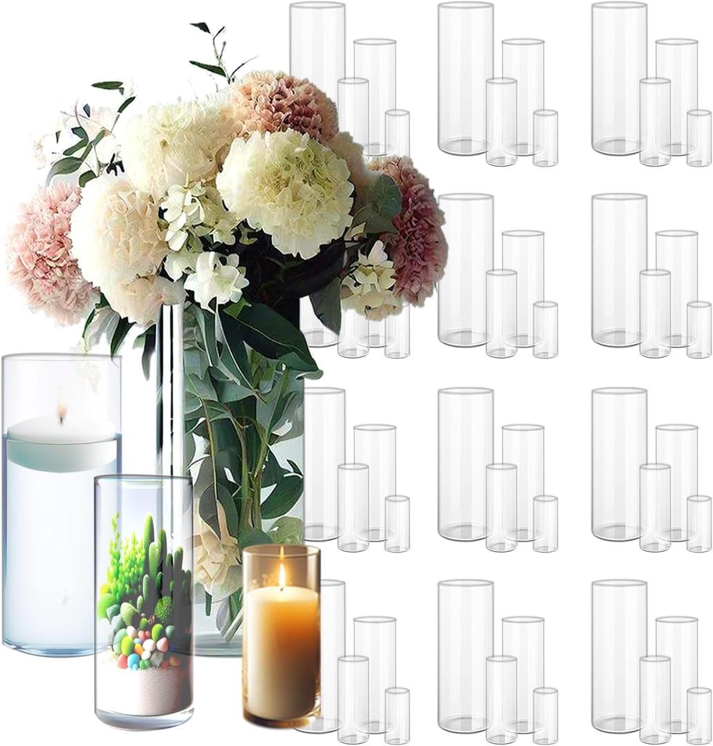 48 Pack Clear Glass Cylinder Vases for Centerpieces - Different Sizes Floating Candle Vases Holder -4", 6", 8",10" Hight Perfect for Weddings and Events (48 Pack ( 4,6,8,10 inch ))
