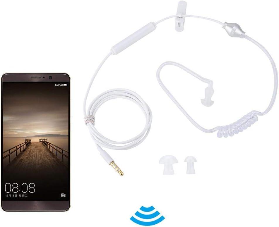 Yoidesu Universal 3.5mm Jack Acoustic Hollow Air Tube Earbuds Headphones with Microphone,Anti-Radiation in-Ear Single Earbud,Wired Cell Phone Earpiece (White)