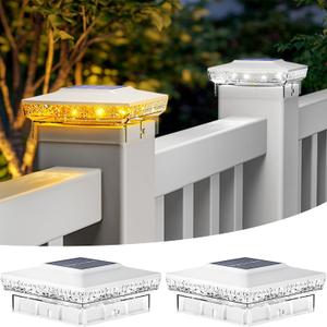 btfarm 2 Pack Solar Post Cap Lights Outdoor, 2 Mode 16 LED Fence Post Light Fit 4x4 3.5x3.5 Wooden/Vinyl, Waterproof Bright Solar Powered Lights Outside for Deck Patio Porch Garden Decoration, White